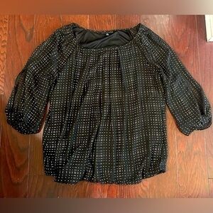 Sara Michelle Blouse Top - Peep Hole Sleeve - Womens Size 2X - Black and Gold